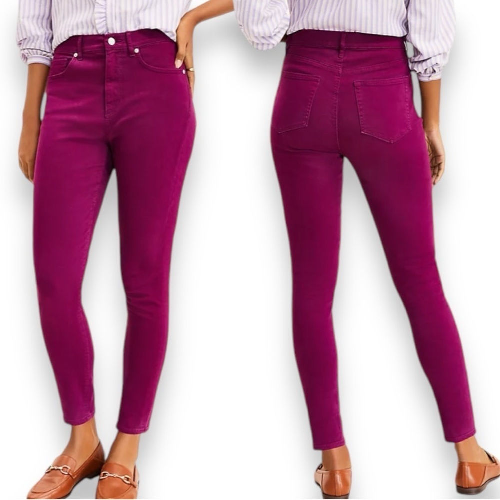 Ann Taylor LOFT Sz 28/6 Burgundy Red High Waist 5 Pocket Stretch Jeans